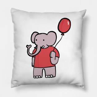 Elephant wearing red shirt and holding red balloon Pillow