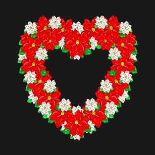 Pretty Poinsettia Heart Wreath For Christmas T-Shirt