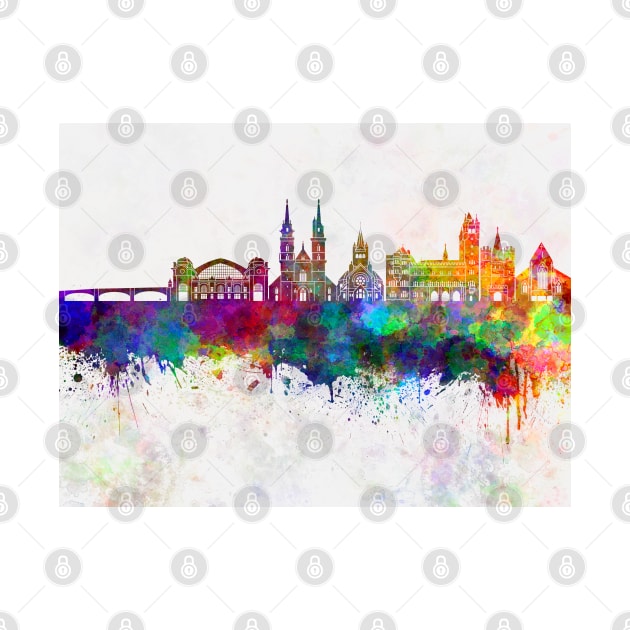 Basel skyline in watercolor background by PaulrommerArt