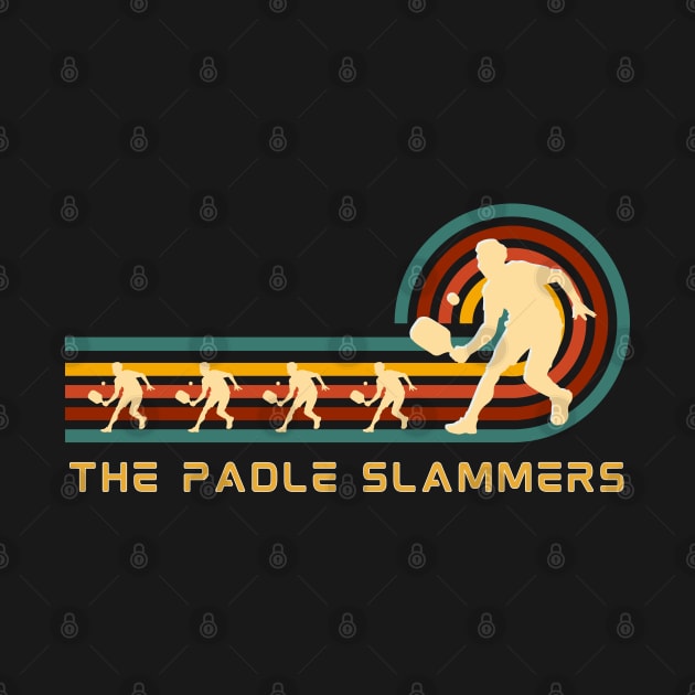 THE PADDLE  SLAMMERS, Pickleball players  fun playing together, paddle, ball, retro vibe. by KIRBY-Z Studio