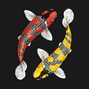 Lucky Jumping YinYang Black Red and Yellow Fish T-Shirt