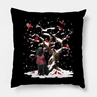 Black Labrador Scarf Cardinal Snow Christmas Pillow