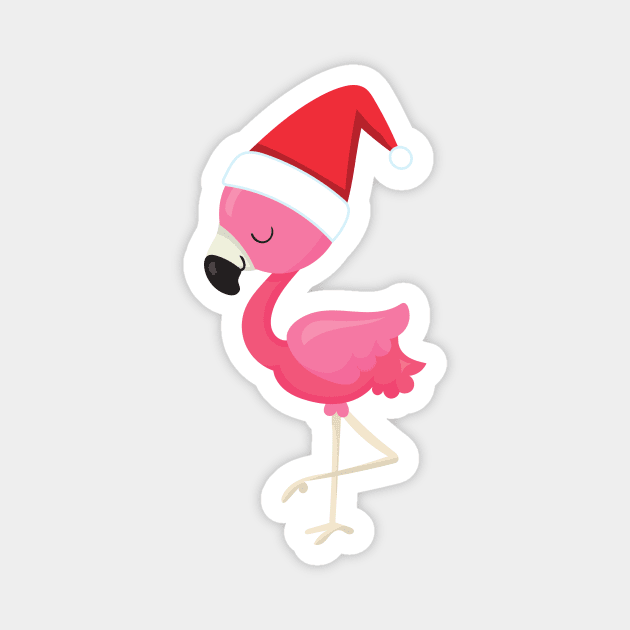 Christmas Flamingo, Pink Flamingo, Bird, Santa Hat Magnet by Jelena Dunčević