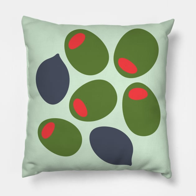 BIG BLACK AND GREEN OLIVES Fun Kitchen Charcuterie Greek Food - UnBlink Studio by Jackie Tahara Pillow by UnBlink Studio by Jackie Tahara