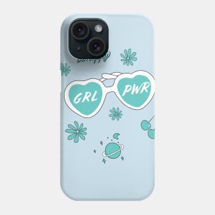 GRL PWR Heart sunglasses and Be Happy in Teal Phone Case