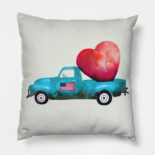 Vintage Truck Heart Valentine's Day Pillow by okpinsArtDesign