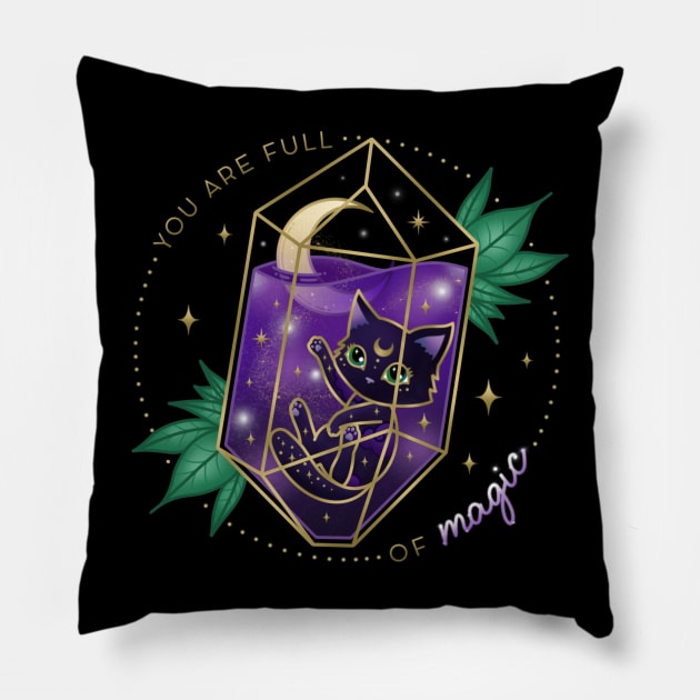 (back print) You Are Full Of Magic Quote Crystal Cat Pillow by moonstruck crystals