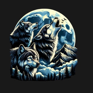 Three Wolves howling at the moon - Moonlight T-Shirt