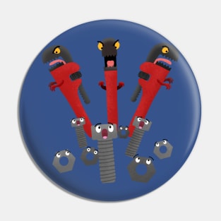 Funny wrench monster tools humour cartoon Pin