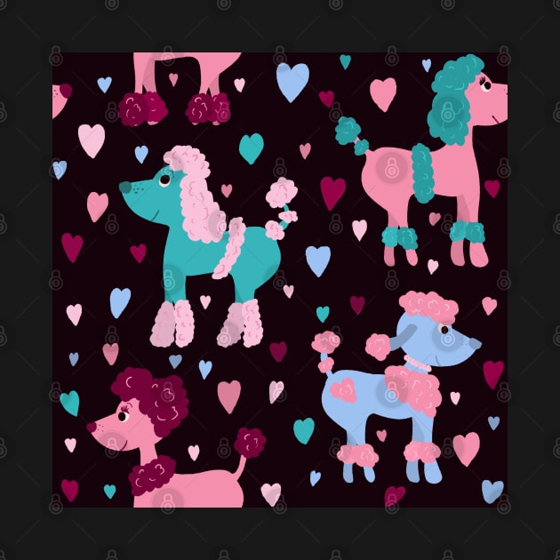 Colourful poodles with hearts repeat pattern by NattyDesigns