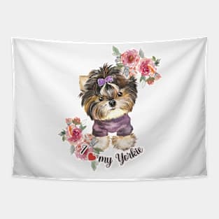 I love my Yorkie Cute Yorkie Watercolor Art Tapestry