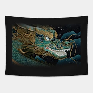 Ukiyo-e Japanese Art - Fantasy Green Dragon Tapestry