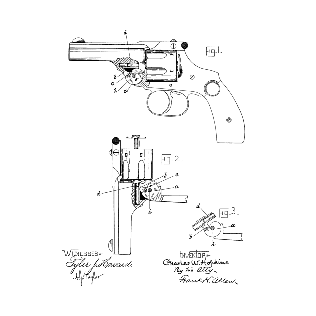 Revolving Firearm Vintage Patent Hand Drawing by TheYoungDesigns