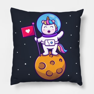 Cute Unicorn Astronaut Holding Flag On Planet Pillow