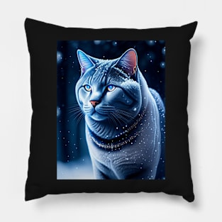 Glowing British Shorthair In Snow Pillow