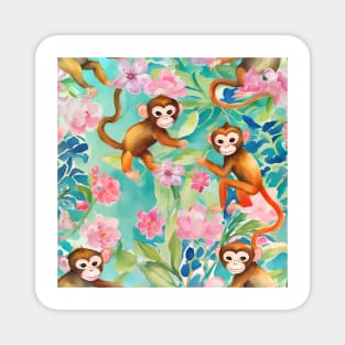 Preppy monkeys playing in the jungle, watercolor Magnet