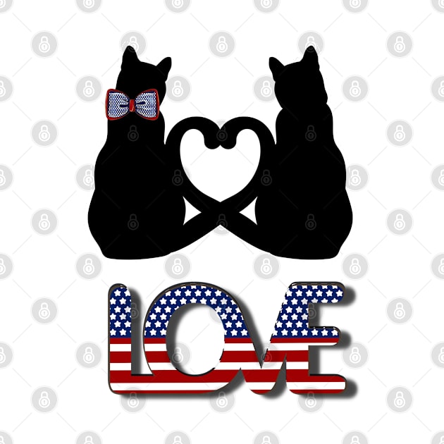 Love in American style and two black cats with tails creating a heart by Blue Butterfly Designs 