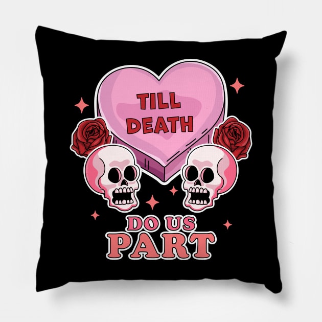 Till Death Do Us Part Skeleton Skull - Valentine's day Goth Pillow by OrangeMonkeyArt