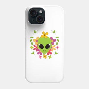 Adorable alien with flowers Phone Case