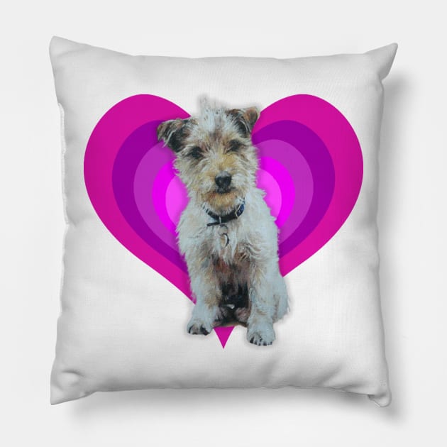 Gorgeous Jack Russell pup on a rainbow heart Pillow by StudioFluffle