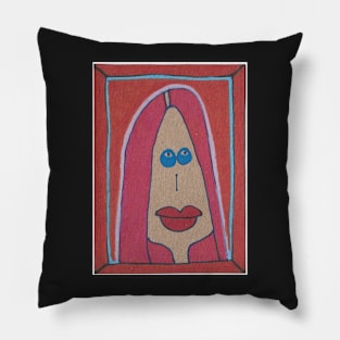 Redhead on Red Background Pillow