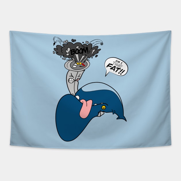 Am I THAT FAT! blue whale funny cartoon Tapestry by Odd Creatures