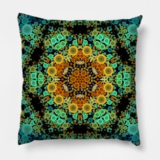 Dot Mandala Flower Orange Green and Blue Pillow