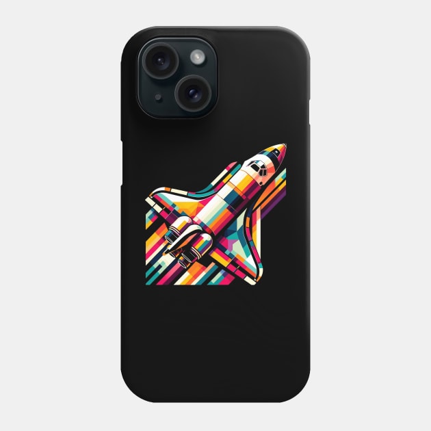 Geometric Space Shuttle Launch | Colorful Astronaut & Rocket | Retro Space Explorer Tee Phone Case by Graphic Wonders Emporium