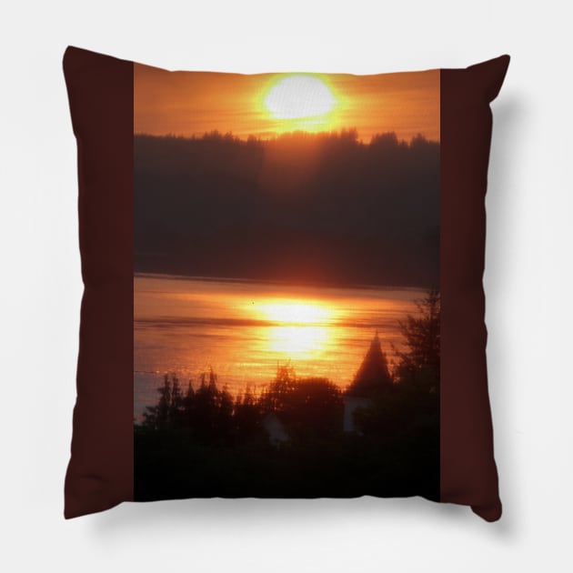 Golden Sunrise Over the Columbia River 4 Pillow by DlmtleArt