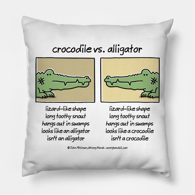 Crocodile vs Alligator Pillow by WrongHands
