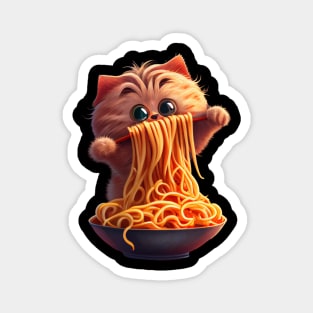 cute cat eating spaghetti Magnet