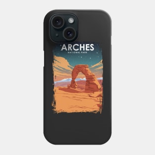 Arches National Park at Night Vintage Minimal Retro Travel Poster Phone Case