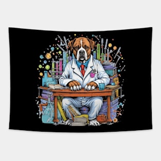 Accountant English Bulldog t-shirt design, a bulldog wearing a lab coat and holding a test tube Tapestry