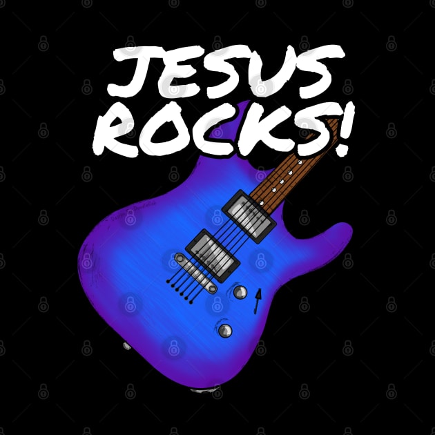 Jesus Rocks Electric Guitar Church Guitarist (Blue) by doodlerob