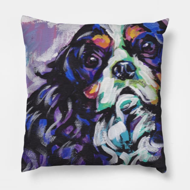 cavalier king charles spaniel Dog Bright colorful pop dog art Pillow by bentnotbroken11