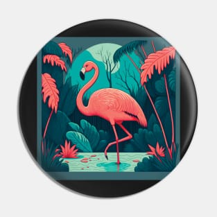 Flamingo in a Lake in Pink and Teal Pin