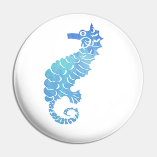 Watercolor Design in Turquoise and Blues Filled Seahorse Pin