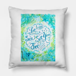 Let the Sea Set You Free Blue by Jan Marvin Pillow