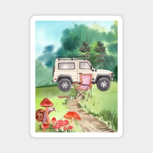 Camping Outdoor in a Jeep Magnet