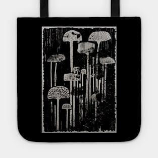 Primitive Mushrooms Abstract Distressed grunge Linocut Design Tote