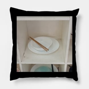 White Plates and Chopsticks Pillow