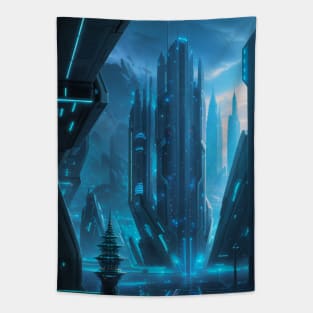 Cyber Space Port in A Futuristic City Tapestry