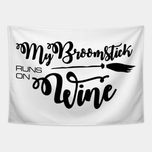 'My Broomstick Runs on Wine' Wine Drinking Halloween Tapestry