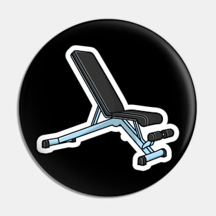 Gym Weight Bench Sticker For Exercise vector illustration. Body fitness objects icon concept. Adjustable weight bench with barbell sticker design icon with shadow. Pin