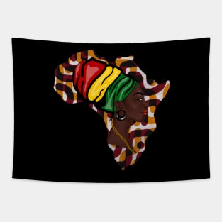 Africa Map, African Woman, Rasta Colors Tapestry