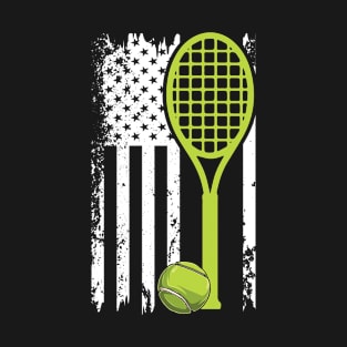 Funny Tennis Coach Player US USA Flag Distressed Style Gift T-Shirt