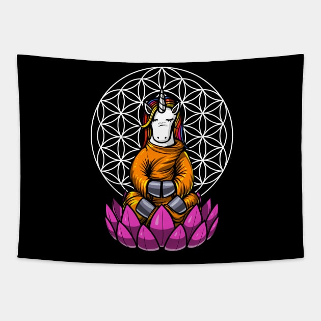 Unicorn Buddha Zen Yoga Meditation Flower Of Life Tapestry by underheaven