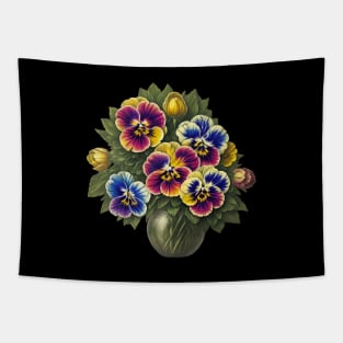 Pansy Flower Floral Illustration Vintage Abstract Leaf Tapestry