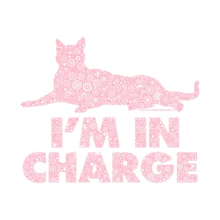 I’m In Charge Pink Cat Distressed Circle Design T-Shirt