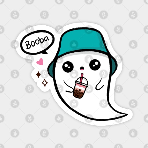 Cute Ghost Drinking Boba Milk Tea Magnet by lisanisafazrin